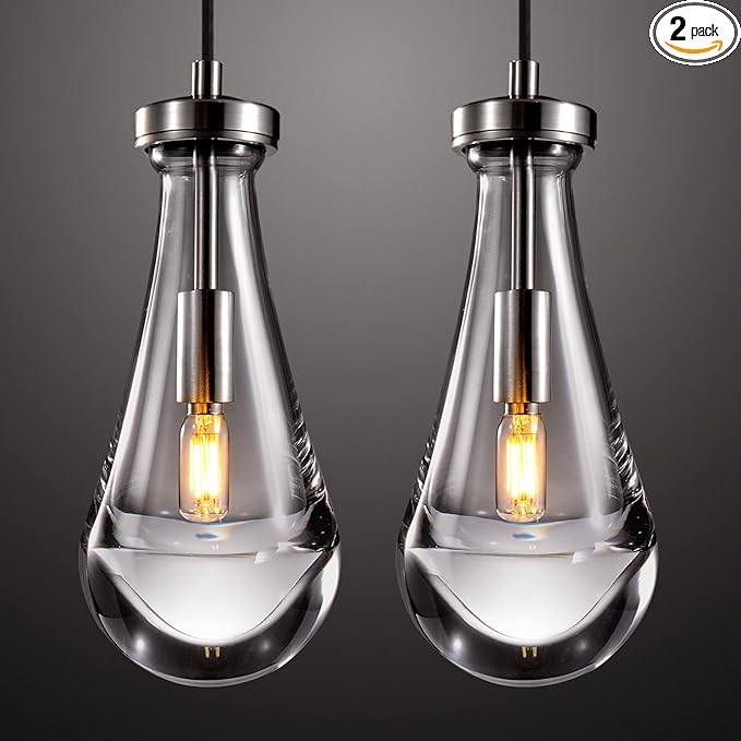 Raindrop Pendant Lights Set of Two, Nickel Pendant Lights Kitchen Island, Indoor Pendant Lighting, Pendant Light Fixtures, Pendant Light for Kitchen Island Bedroom Bathroom