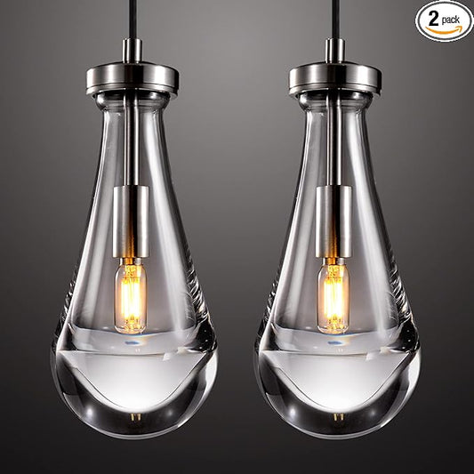 Raindrop Pendant Lights Set of Two, Nickel Pendant Lights Kitchen Island, Indoor Pendant Lighting, Pendant Light Fixtures, Pendant Light for Kitchen Island Bedroom Bathroom
