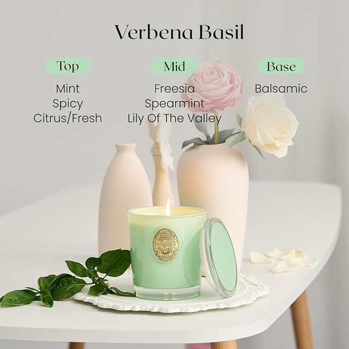 M&SENSE Natural Soy Candle| Verbena Basil Green | 10.2 oz, 55H Burn | Luxury Scented Candle for Relaxation, Gifting, Home Décor | for Bedroom, Office, Party