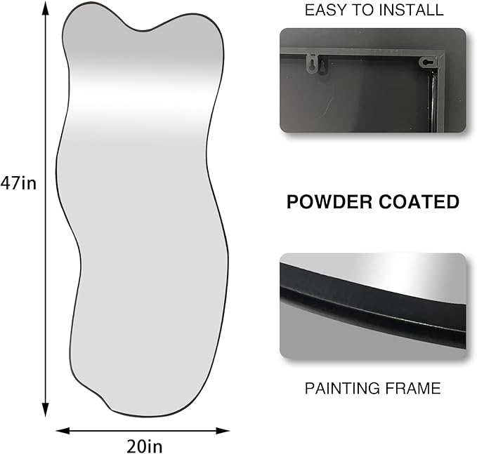 Asymmetrical Mirror, Irregular Wall Mirror, 47.25"x21" Modern Curved Mirrors Decorative, Frameless Wavy Shaped Mirrors for Living Room Bathroom Bedroom Entryway Fireplace