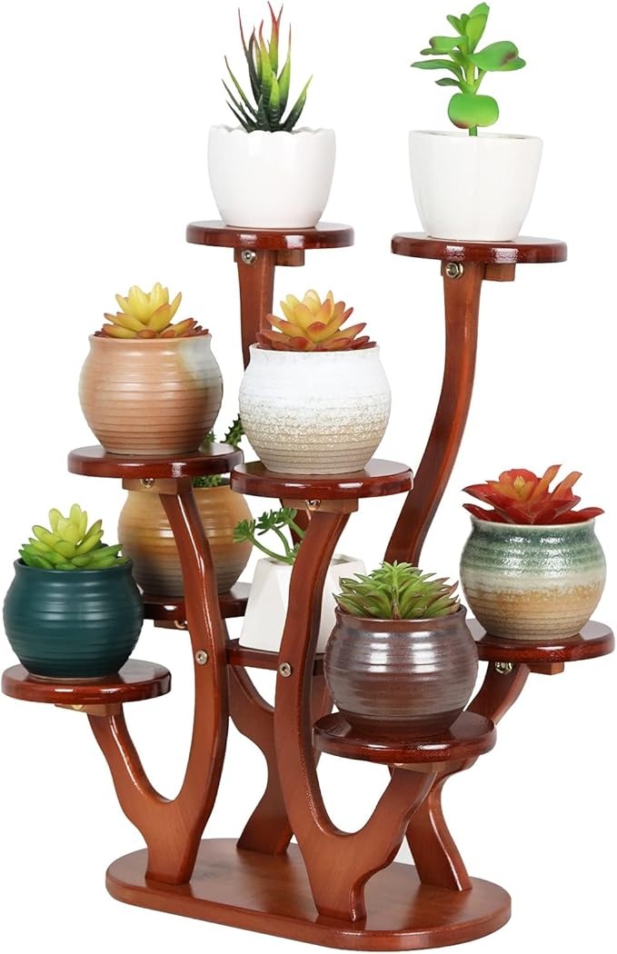 9 Tiers Small Windowsill Plant Shelf Indoor,Bamboo Succulent Plant Stand for Desk,Multi-Layered Tabletop Plant Holder Mini Flower Pot Stand Display for Home Office Decor