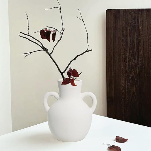 Ceramic Flower Vase,7.3 inch Tall Farmhouse Rustic Vase, Handcrafted Weathered Pottery Vases, Small Flower Terracotta Vases for Home Decor, Living Room Farmhouse Table Shelf Entrance (Cream Color)