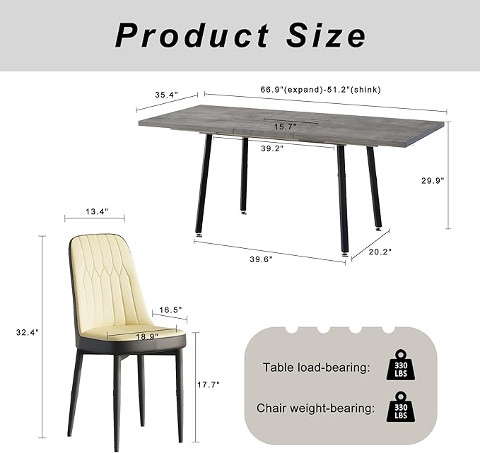 7 Piece Dining Table Set for 6-8,55-71" Extendable Dining Table Set with 6 Upholstered Chairs,Rectangle Kitchen Table Set for Small Space,Dining Room and Office,Grey