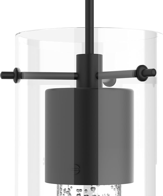 Alice 1-Light Pendant Ceiling Light Fixture, Integrated Led and Premium Bubble Glass, for Kitchen Island, Hallway, Entryway, Passway, Dining Room, Bedroom, Balcony Living Room (Black)