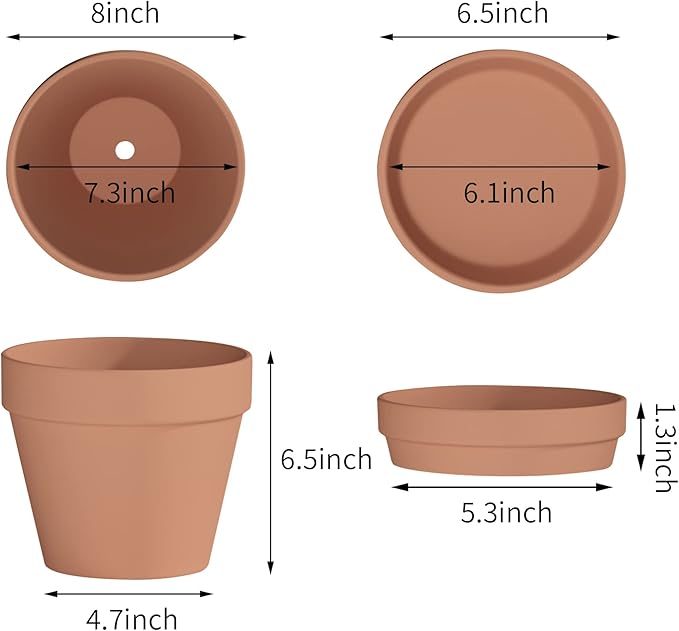 Fcacti 8 Inch Clay Pot for Plant with Saucer - 3 Pack Large Terra Cotta Plant Pot with Drainage Hole, Clay Planters Pot, Terracotta Pot for Indoor Outdoor Plant
