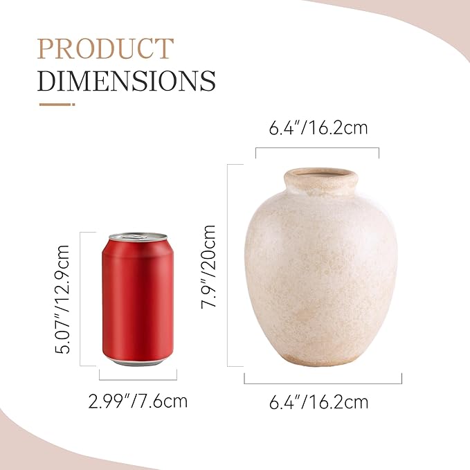 Ceramic Rustic Vase, White Vintage Flower Decorative Vase Chinoiserie Decor Rustic Farmhouse Retro Floral Vases for Table Bookshelf Mantel Kitchen Living Room Office - 7.8inch