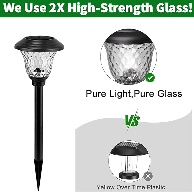 BEAU JARDIN Solar Pathway Lights 8 Pack Bright White Color Changing Fixed Color Solar Powered Light Outdoor Waterproof Glass High Lumen for Garden Landscape Path Yard Walkway Patio Driveway Outside