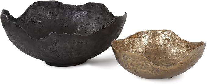 Howard Elliott Aged Bronze Broken Edge Decorative Bowl for Table Centerpiece, Matte Gray Aluminum Bowl with Sculpted Edges, Modern Accent Decor for Home & Living Room, 15.5 x 15.75 x 7 Inch, Large