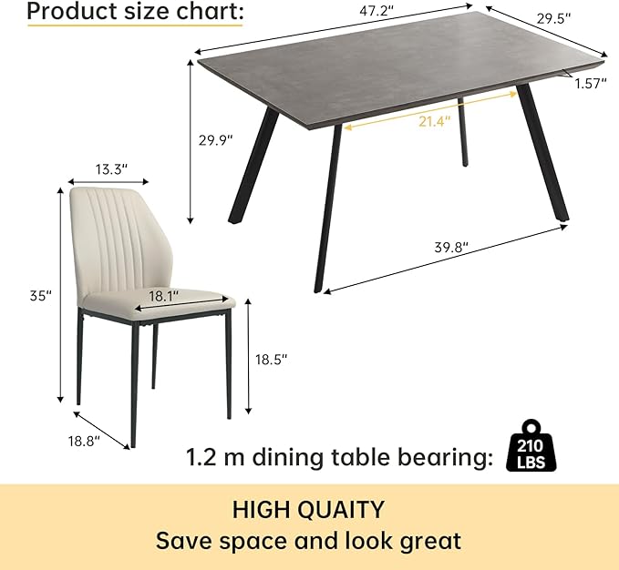 ZckyCine Modern 7-Piece Rectangular Wooden Dining Table Set with 6 Soft Dining Chairs in Grey, 46.5" (Depth), 35.4" (Width), 29.9" (Height), Antique Finish, Suitable for Dining Room