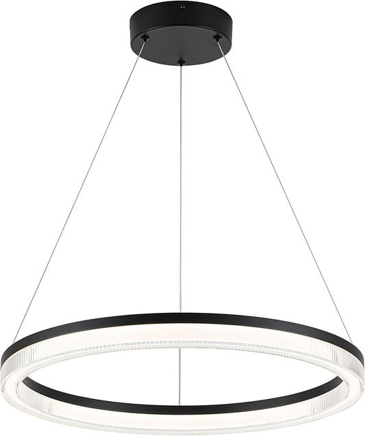 Modern Black Led Pendant Light,24W Dimmable LED Chandelier Lighting Fixture, 1 Ring Circular Hanging Led Pendant Lighting for Living Room Dining Room Kitchen Island Foyer Office