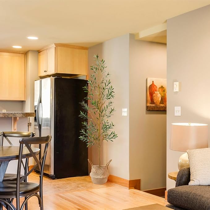 7.8ft (93”) Artificial Olive Tree, Tall Fake Olive Plant with Basket, Indoor Outdoor Faux Olive Silk Tree for Home Livingroom Office Floor Decor (Natural Green Leaves)