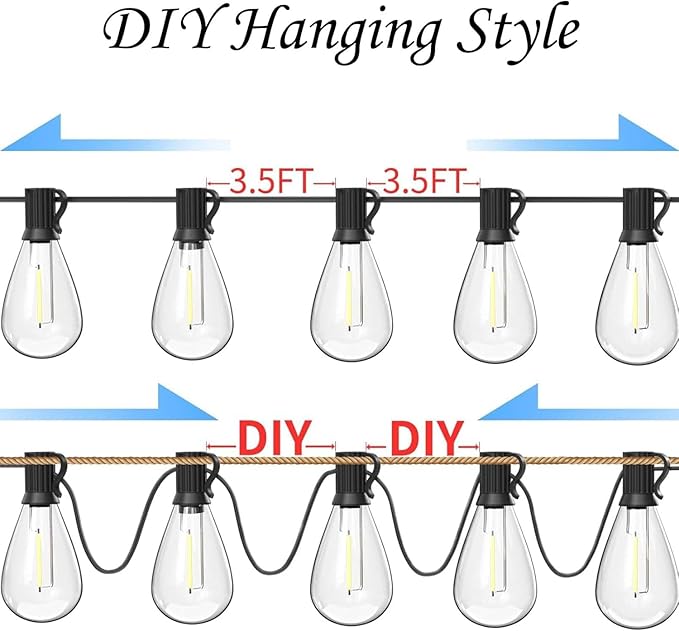 120FT Outdoor String Lights, Ultra Long Waterproof 30+2 Shatterproof Bulbs Led Outside Patio Lights for Porch Deck Garden Backyard Balcony Wedding Party Decor