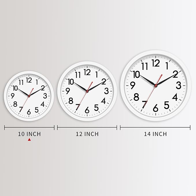 AKCISOT Wall Clock Silent Non Ticking Modern Wall Clocks Battery Operated 10 Inch, Analog Small Classic Clock Decorative for Bedroom, Kitchen, Home Office, Bathroom, School, Living Room (White)