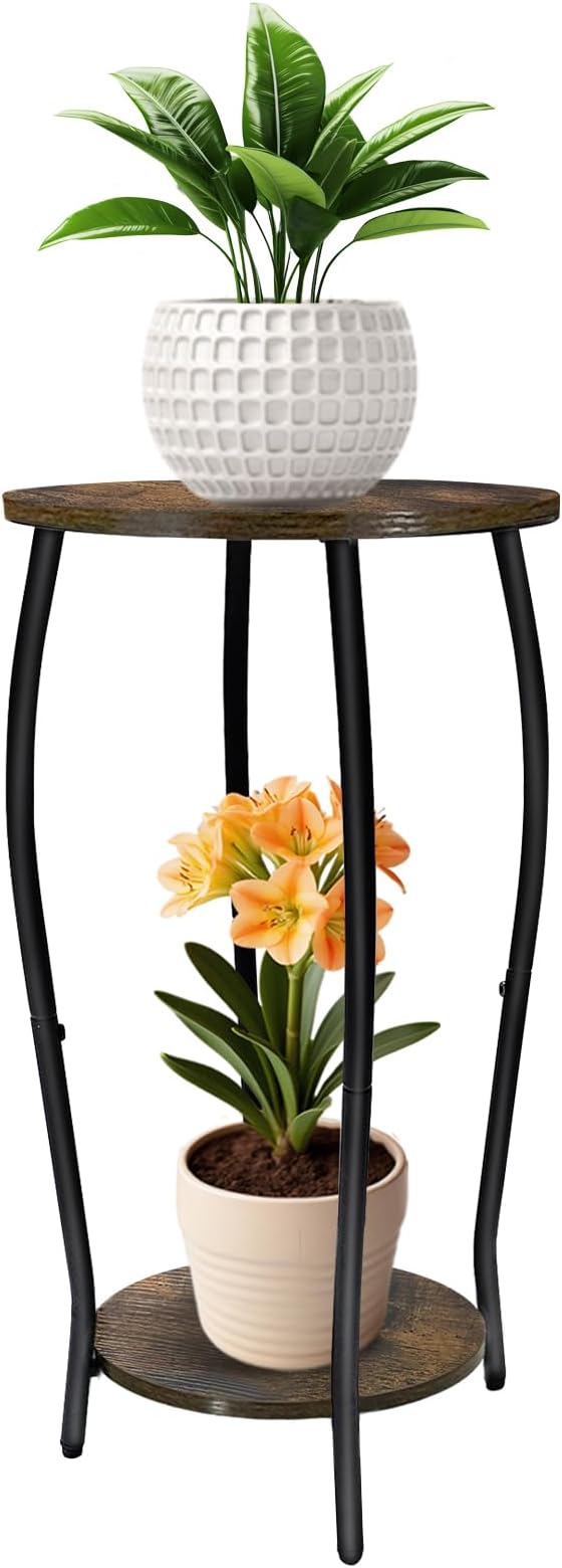 Plant Stand Indoor, 2 Tier Tall Wood Plant Stand, 4-Leg Floor Corner Plant Stands, Heavy Duty Plant Shelf Plant Rack Flower Stands For Home Decor, Brown