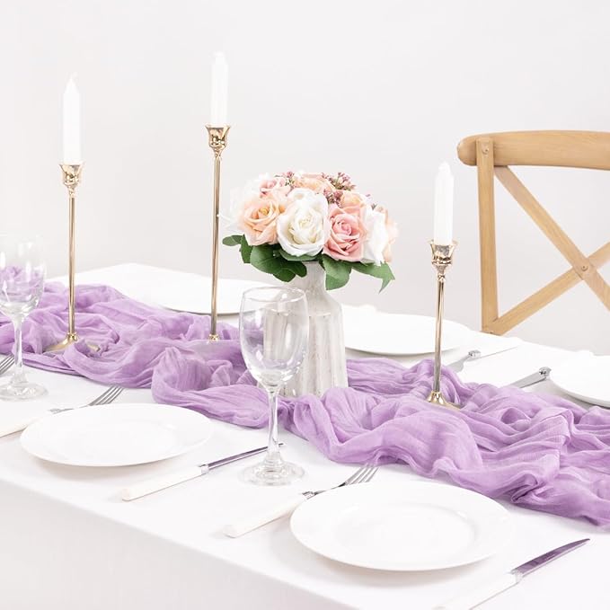 MLMC 12 Pack Lilac Purple Table Runner 10ft Rustic Gauze Lavender Cheese Cloth Table Runner 35x120 Inches for Fall Romantic Wedding Bridal Shower Baby Shower Birthday Decor