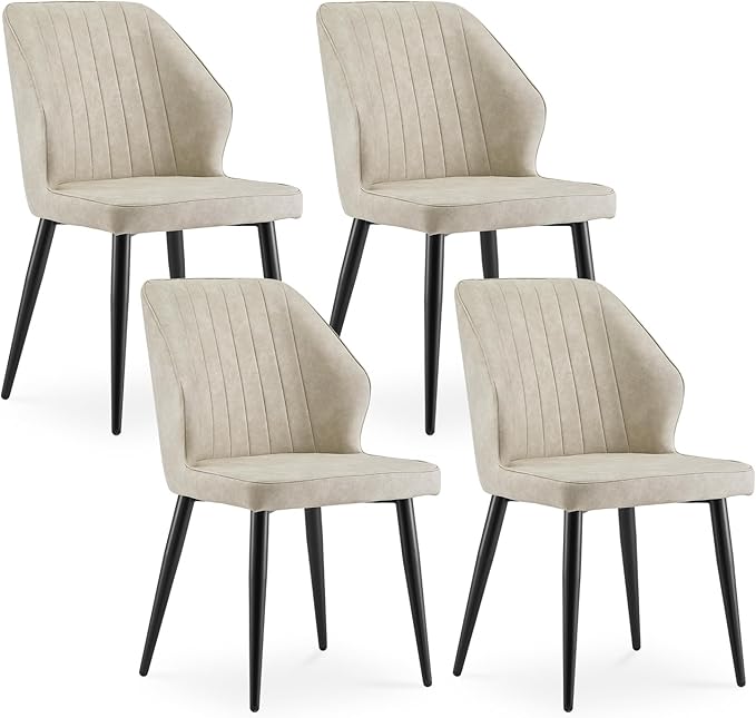 CLIPOP Faux Leather Dining Chairs Set of 4, Mid Century Modern Kitchen Chair, Upholstered Seat Leisure Side Chair with Backrests, Metal Legs for Living Room, Lounge, Guest Room, Cream