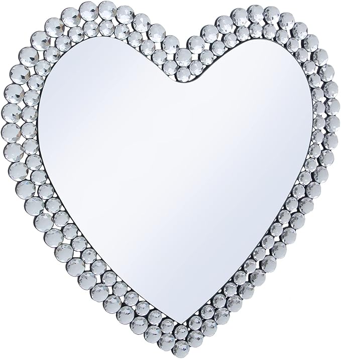 BST Furnishings Heart Shaped Mirror - 24 Inch Decorative Wall Mirror with Crystal Framed Heart