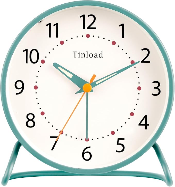 4.5" Antique Retro Analog Alarm Clock, Small Silent Desk Clock with Manual Light, Snooze, for Living Room, Bedroom, Bedside, Desk(Green)