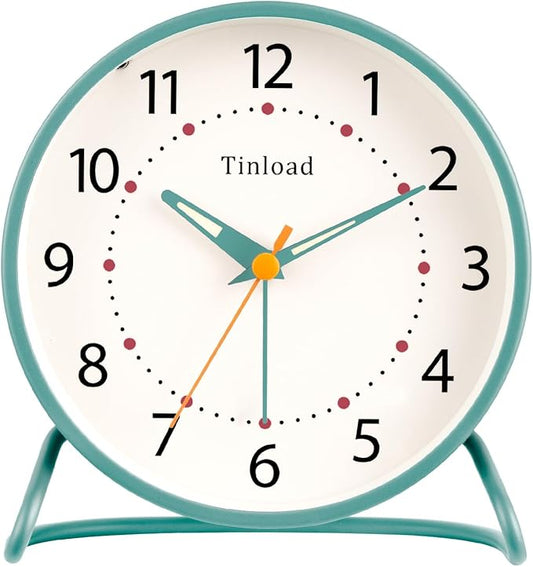 4.5" Antique Retro Analog Alarm Clock, Small Silent Desk Clock with Manual Light, Snooze, for Living Room, Bedroom, Bedside, Desk(Green)