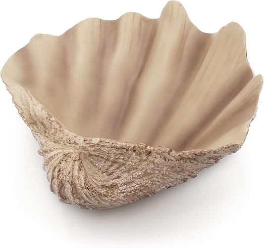 Resin Seashell Decorative Bowl Large Clam Shell Storage Bowl for Coffee Table Centerpiece Home Kitchen Entryway Table Decor Beach Themed Wedding Party Decoration (Wood Color)