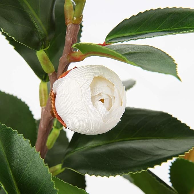 Briful Artificial Plants Mini Camellia Potted Fake Plants Small Faux Plastic Plants Desk Plant Artificial Flowers with Vase for Home Office Desk Kitchen Garden Indoor Decor
