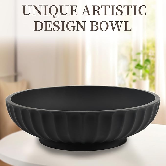 Large Decorative Bowl - Fruit Bowl for Kitchen Counter - Modern Decorative Bowl for Home Decor,Key Bowl for Entryway Table - Matte Black