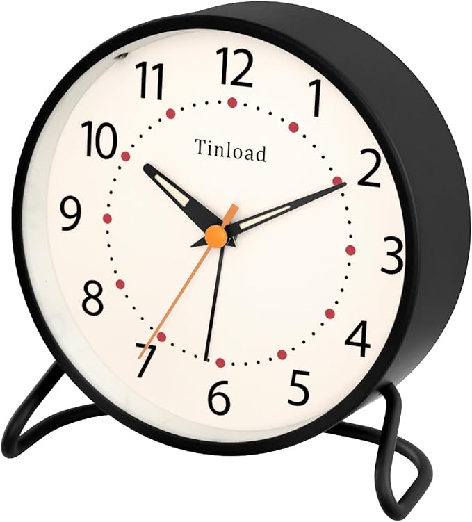 4.5" Antique Retro Analog Alarm Clock, Small Silent Desk Clock with Manual Light, Snooze, for Living Room, Bedroom, Bedside, Desk(Black)