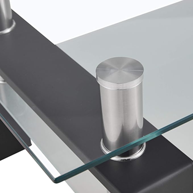 Tempered Glass Coffee Table for Living Room with 2 Tiers Size 39.4" x 23.7" (W x D) Black