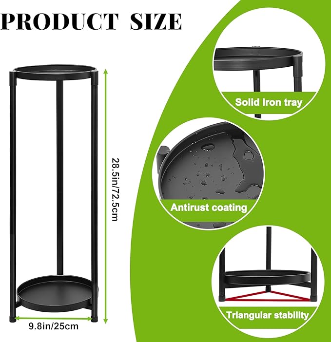 2 Tier Plant Stand Indoor Tall, Black Corner Tiered Round Plant Stand for Indoor Multiple Plants, Metal Flower Pot Stands Outdoor Holders Plant Shelf Display Rack for Balcony Living Room