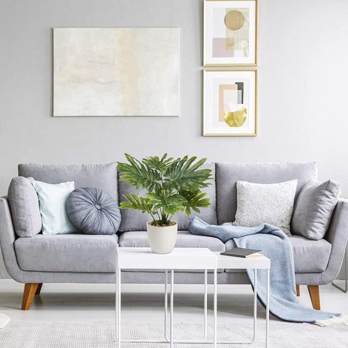 Briful 18'' Tall Artificial Monstera Plant for Home Decor - Indoor Potted Faux Greenery in White Pot for Bathroom Kitchen Decorations