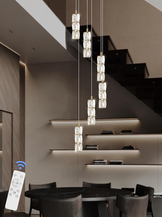 H78 Pendant Lights Kitchen Island 6-Lights Pendant Chandelier for Dining Room Hallway Stairwell,LED Dimmable 2700K-6000K (Gold Chandelier)