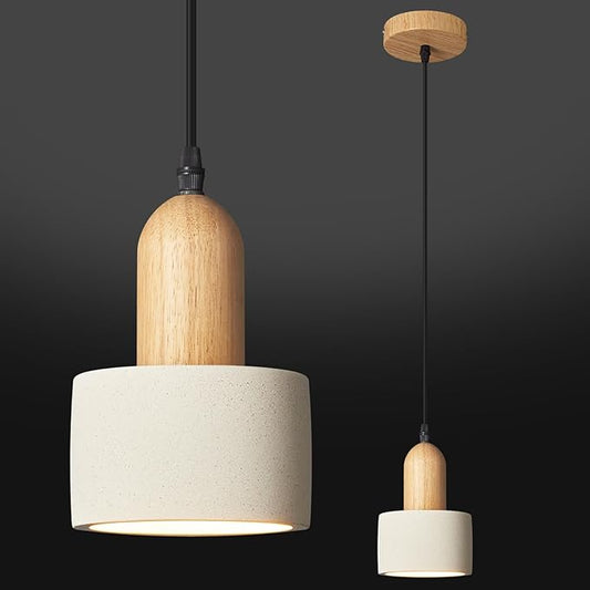 Modern Cement Pendant Lights White Chandelier Wooden Ceiling Lamps for Kitchen Island Bedroom Dining Room Living Room bar（1 Pack）