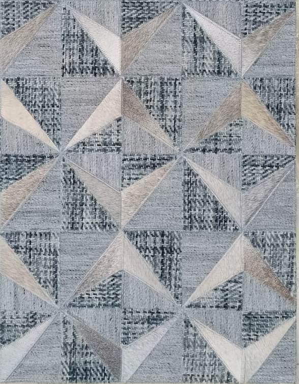Geometric Pattern Area Rug, Leather and Wool Blend Carpet, Beige and White (Natural Multi Grey/Greeneesh - 122, 9x13)