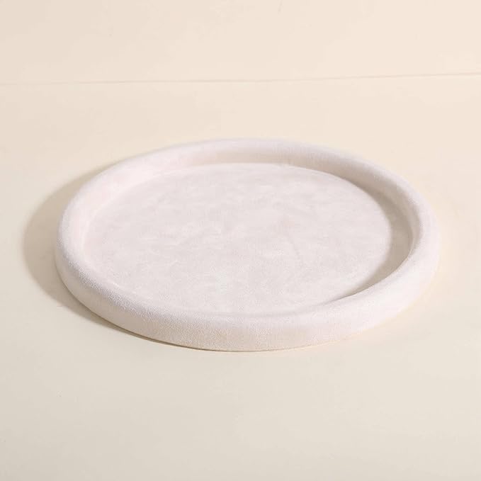 GemeShou Round Jewelry Organizer plate, Top Microfiber velvet Jewerly display tray, Empty Jewelry showcase tray for Necklace Bracelet Ring Earring display stand holder (Cream-Large, 9.8 x 9.8 in)