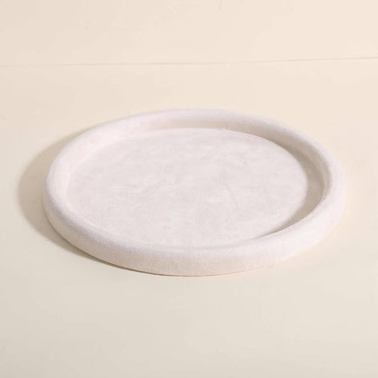 GemeShou Round Jewelry Organizer plate, Top Microfiber velvet Jewerly display tray, Empty Jewelry showcase tray for Necklace Bracelet Ring Earring display stand holder (Cream-Large, 9.8 x 9.8 in)