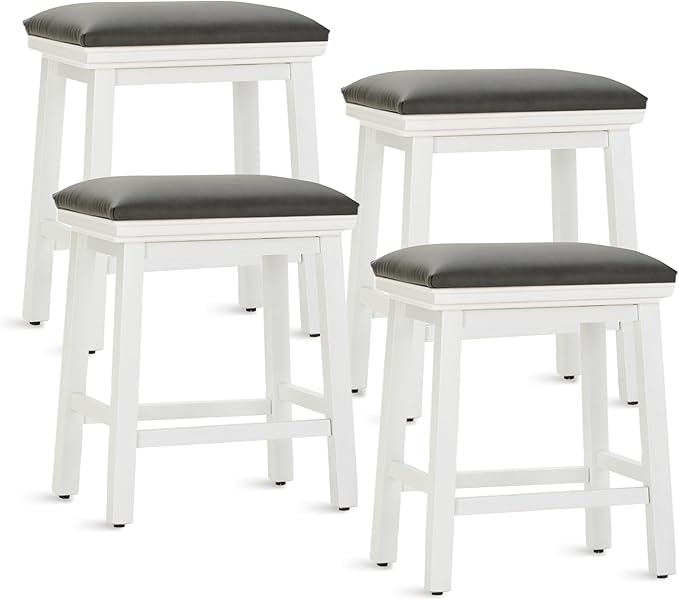 MAISON ARTS Counter Height 24 inch Bar Stools Set of 4 for Kitchen Counter Solid Wood Legs with Faux Leather Padded Seat Farmhouse Barstools for 34"-38" Counter Island Upholstered Stools, Black+White