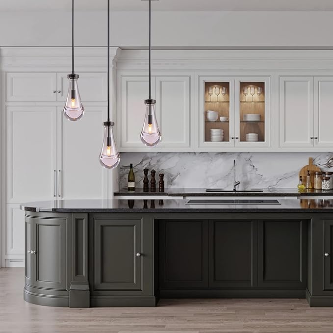 Island Lights for Kitchen Set of 2, Pendant Light with Hand Blown Raindrop Glass, Pendant Lights Kitchen Island Lighting, for Kitchen, Living Room, Porch, Bedroom, Including Light Bulb