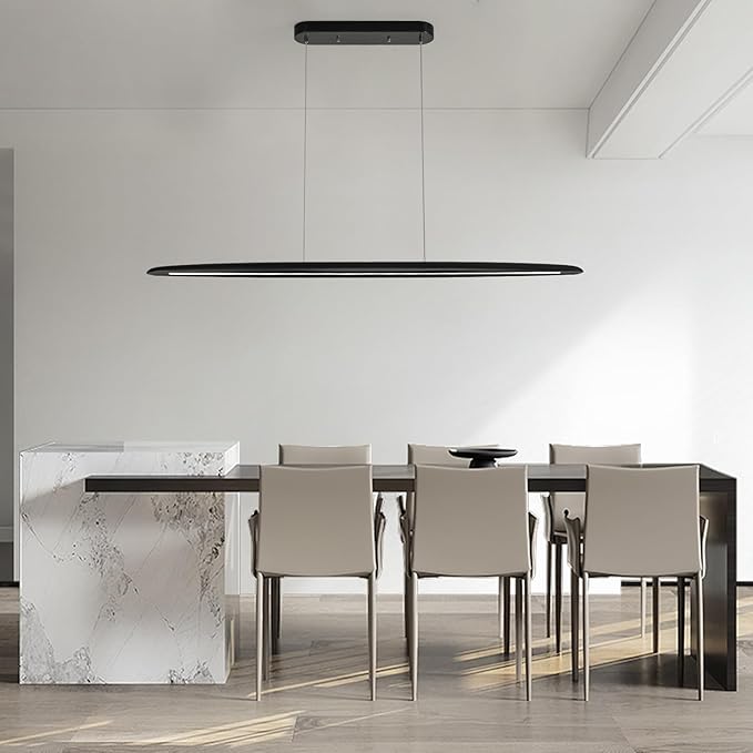 51" Wood Linear Pendant Light Black Linear Pendant Dinning Room Hanging Lights LED Dimmable Chandeliers 36w for Dining Room Pool Table Lights Kitchen Island Light Black