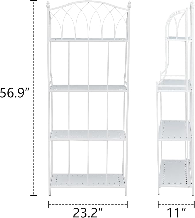 White 4-Tier Plant Stand with French Style Pattern, Indoor Outdoor Flower Shelf for Balcony Patio, Vintage Garden Decor with Lattice Design Plant Holder