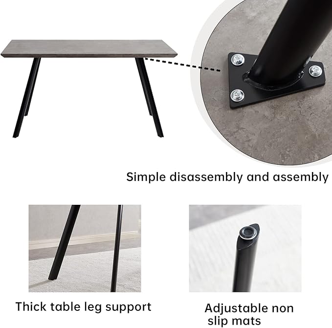 ZckyCine Modern 6-Piece Rectangular Wooden Dining Table Set with 4 Leather Chairs and 1 Leather Stool, Suitable for 4-6 People