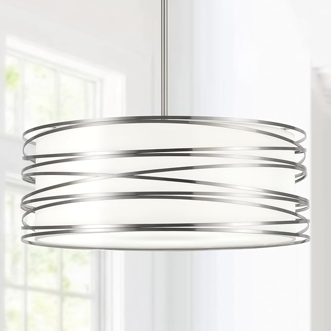 19.7" Drum Chandelier 5-Light Brushed Nickel Modern Pendant Light Adjustable Hanging Lighting Chandeliers for Dining Room Kitchen Island Foyer Living Room Bedrooms