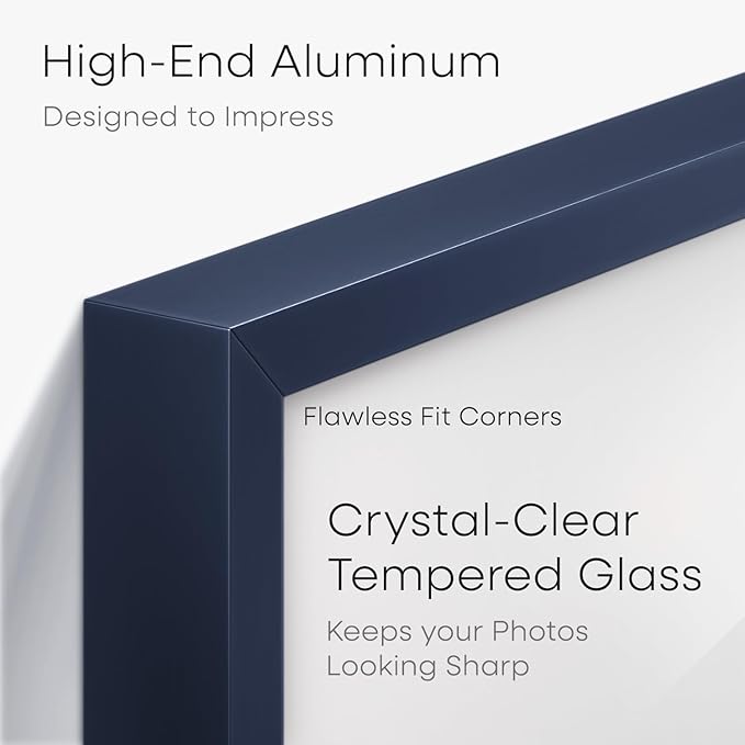 Homeforia A1 Poster Frame Navy Blue, High End Metal A1 Large Picture Frames with Mat A2 Photo, 23.4 x 33.1 Frames Matted to 16.5 x 23.4 Print, 23.4x33.1 Thin Frames, Tempered Glass, Wall Kit, Set of 1