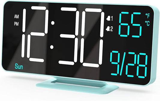 KOSUMOSU Digital Alarm Clock, 6.7in Digital Clock for Bedroom, Auto Dimming, Room Temperature, Day of The Week, Seconds, Date, Desk Clocks for Living Room, Alarm Clocks for Bedrooms