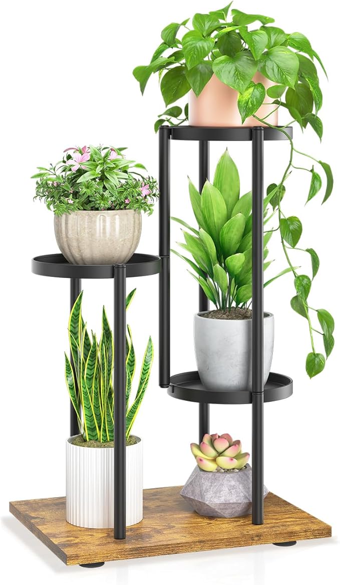 LASZOLA Black 3 Tier Plant Stand Indoor Heavy Duty Metal Planter Flower Holder Rack, Multi Modern Narrow Organizer, Floor Vertical Tower, Spiral Sturdy Decorate for House Bathroom Office Living Room
