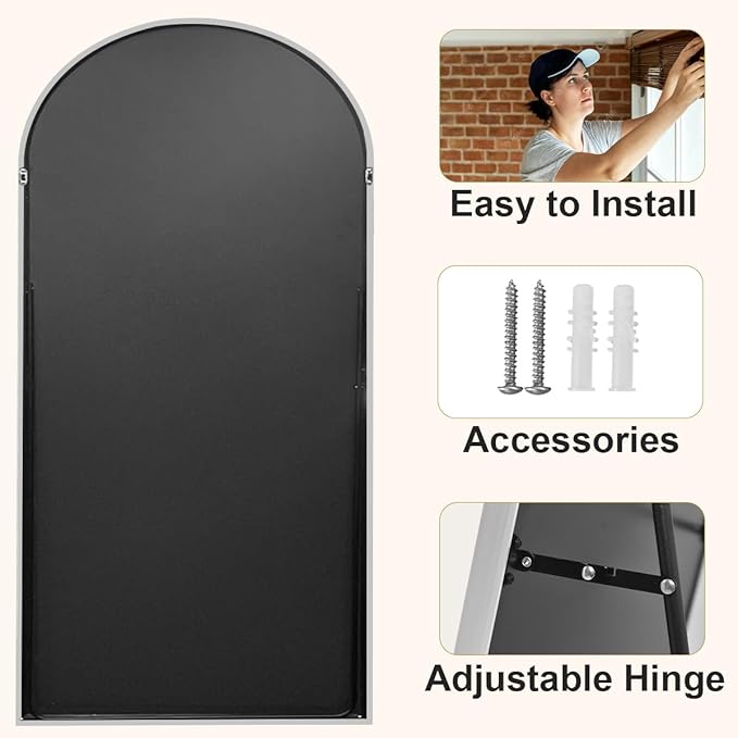 HARRITPURE 56"x21"Full Length Mirror Arch Floor Mirrors with Aluminum Alloy Frame Free-Standing Wall Mounted or Leaning Large Bedroom Dressing Mirror Modern & Contemporary Decor for Home,Silver