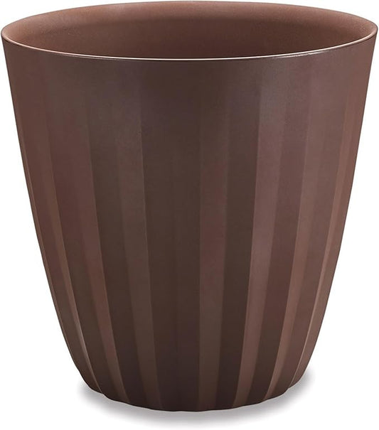 Crescent Garden Pleat Modern Decorative Planter, Indoor/Outdoor Pot, Resin Plant Pot with Drain Hole - 23" W x 23" H (Bark)