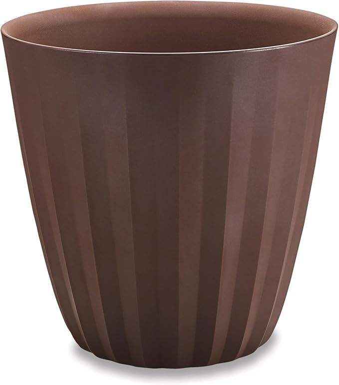 Crescent Garden Pleat Modern Decorative Planter, Indoor/Outdoor Pot, Resin Planter with Drain Hole - 19" W x 19" H (Bark)
