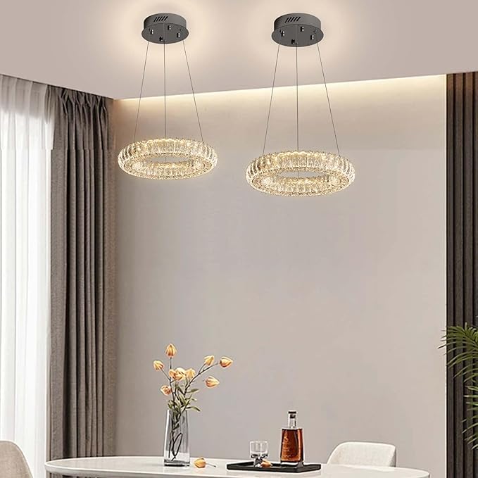 Modern LED Chandelier 1 Ring 8.7in Pendant Light for Kitchen Island Dimmable LED Ceiling Light Black Pendant Light for Dining Room Bedroom Living Room