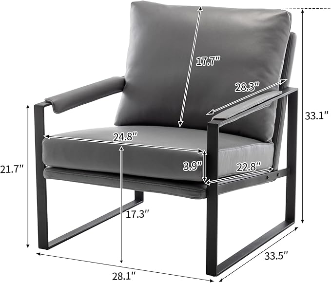 UNICOO Faux Leather Metal Frame Accent Chair - Modern Accent Chairs for Living Room, Bedroom, or Office - Armchairs Living Room Chairs Leisure Chair Reception Chair (ZKL-239K-DG Dark Grey)