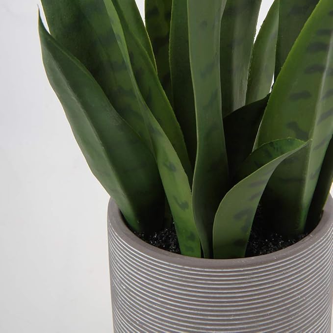 Briful Fake Snake Plant 16" Faux Potted Plant Artificial Snake Plant with Cement Pot Sansevieria Plant Perfect for House Modern Living Room Office Housewarming Gift Indoor Decor